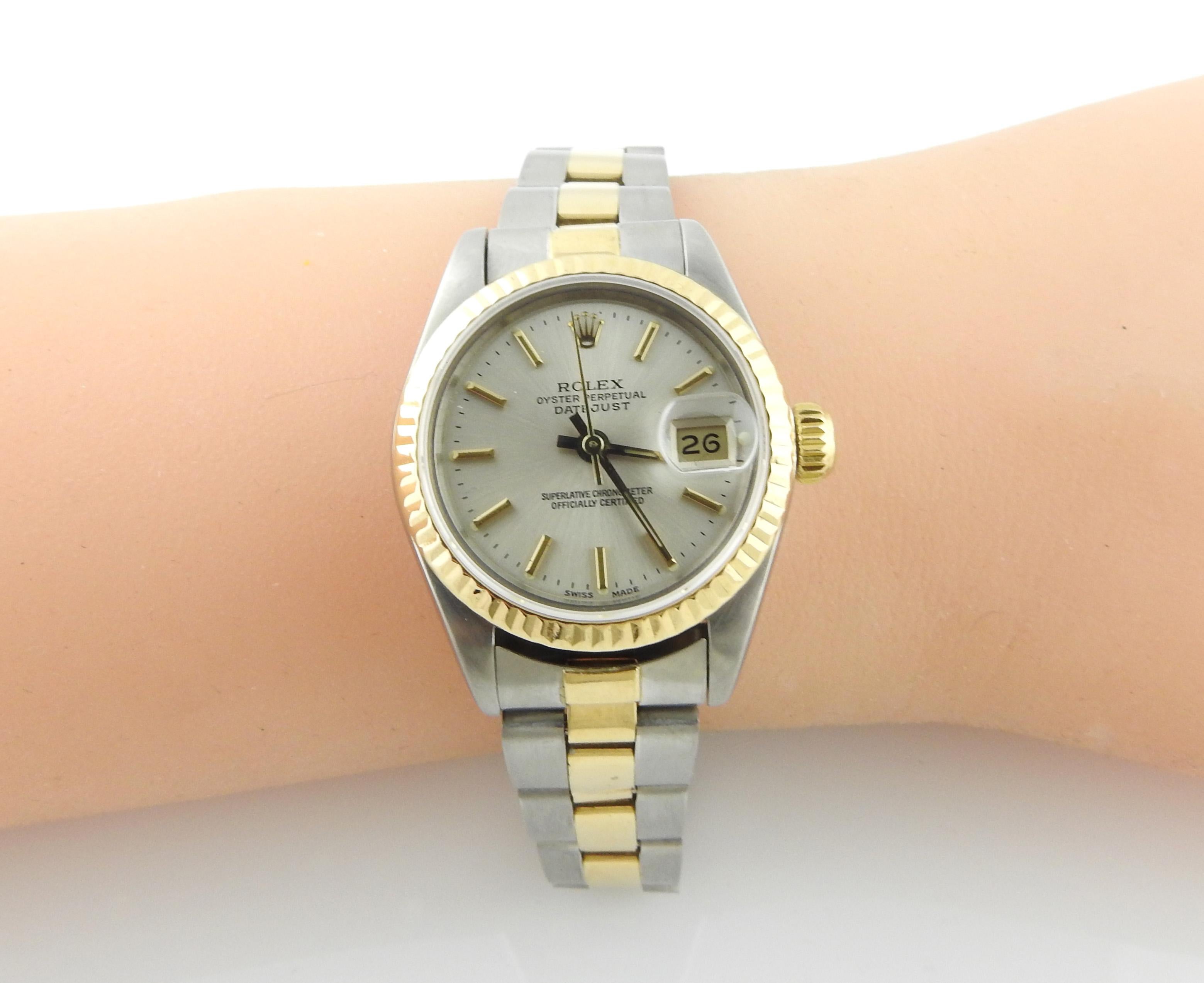 1990 Rolex Ladies Datejust Tow Tone Watch Silver Dial 69173 Box, Papers, Tag 5