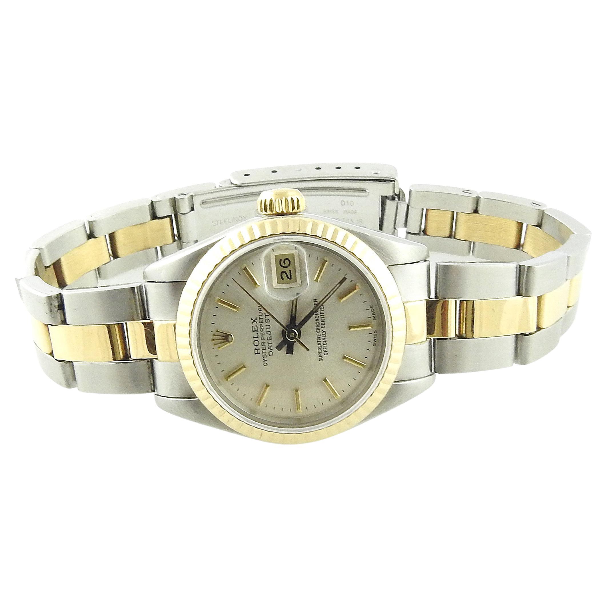 1990 Rolex Ladies Datejust Tow Tone Watch Silver Dial 69173 Box, Papers, Tag