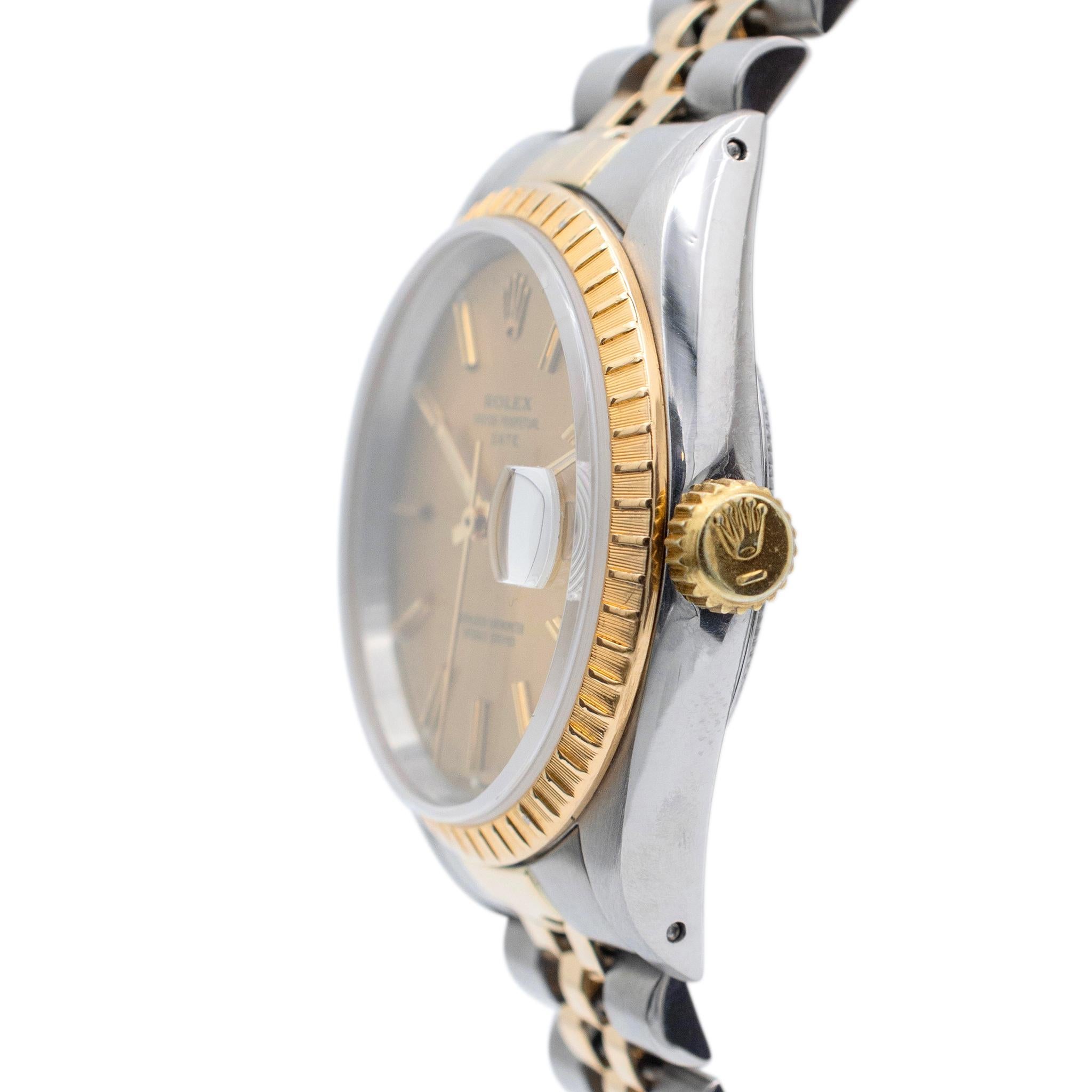 Women's or Men's 1990 Rolex Oyster Perpetual Date 34MM 15223 Jubilee 18K Yellow Gold Steel Watch