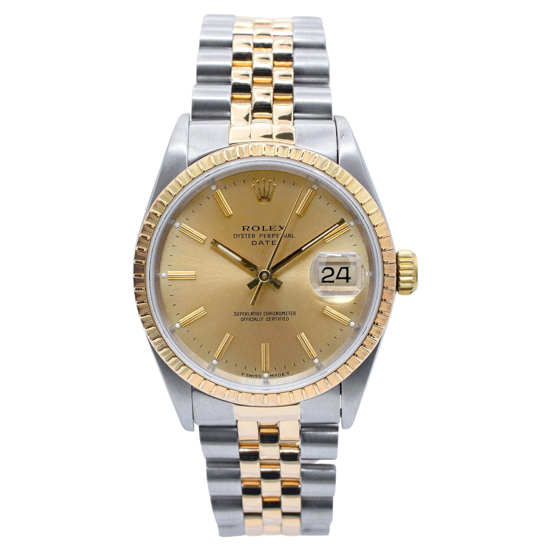 Rolex Oyster Perpetual Date 34MM 15223 Jubilee Montre en acier jaune 18K 1990 en vente