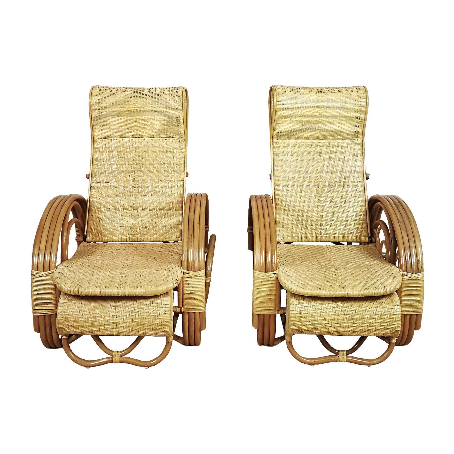 1990´s Pair of Convertible Armchairs in Rattan 'Malacca Cane' For Sale