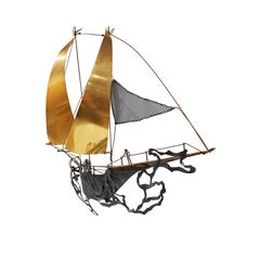 1990s Wall Ship Sculpture Sconce by J.P. Jolly, Iron, Brass, Belgium