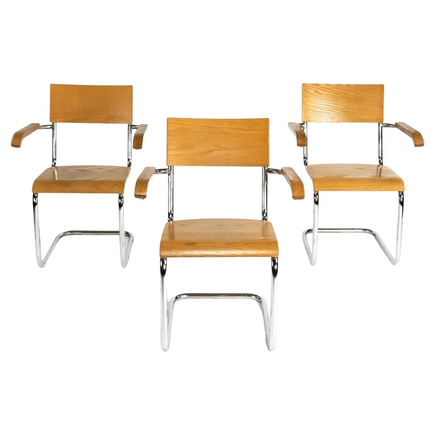 1990 Set of Three Mart Stam for Thonet Bauhaus Dining Chairs in Oak For Sale