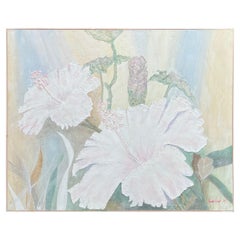 1990 Signiertes Blumenbild mit dem Titel „Hibiscus“ von Vivian Angel