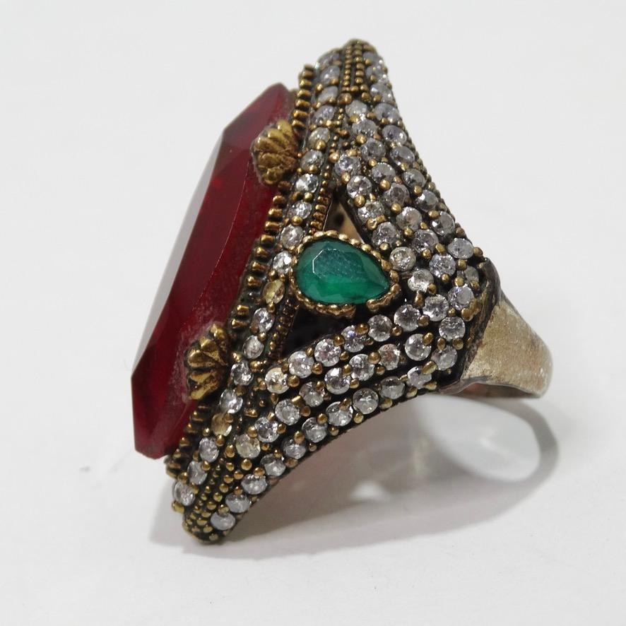 1990 Silver 925 Synthetic Ruby Cocktail Ring In Excellent Condition For Sale In Scottsdale, AZ