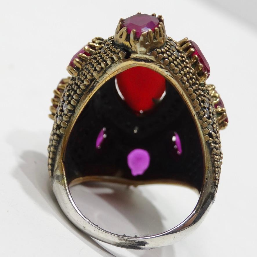 1990 Silver 925 Synthetic Ruby Cocktail Ring For Sale 1
