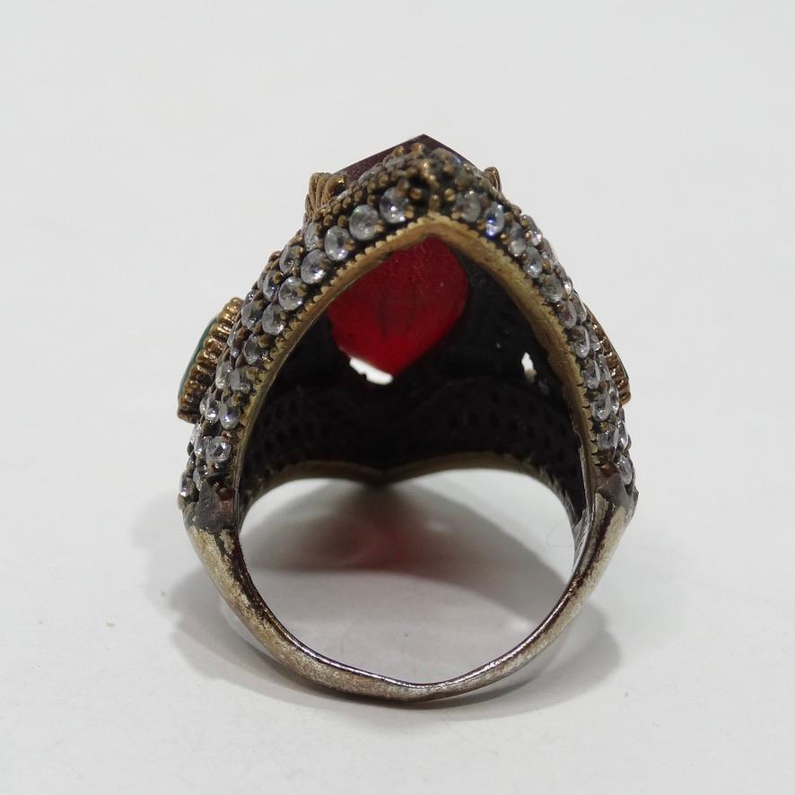 1990 Silver 925 Synthetic Ruby Cocktail Ring For Sale 1