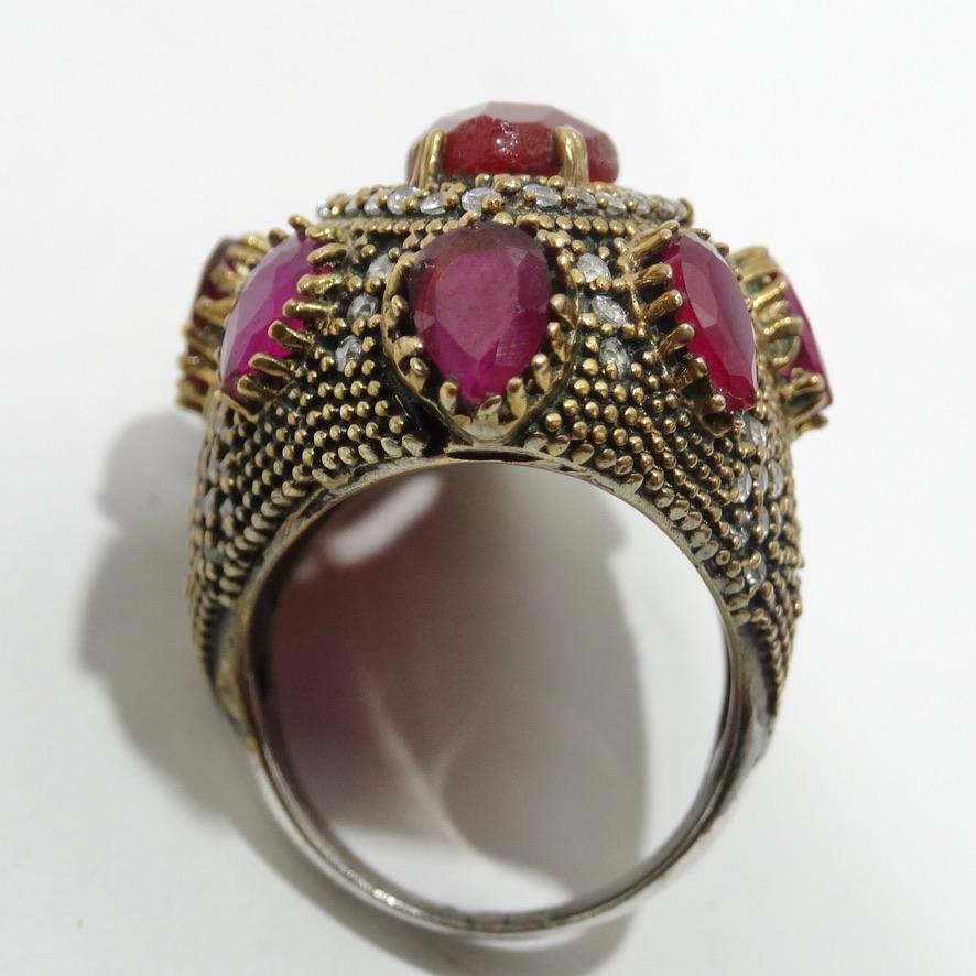 1990 Silver 925 Synthetic Ruby Cocktail Ring For Sale 2