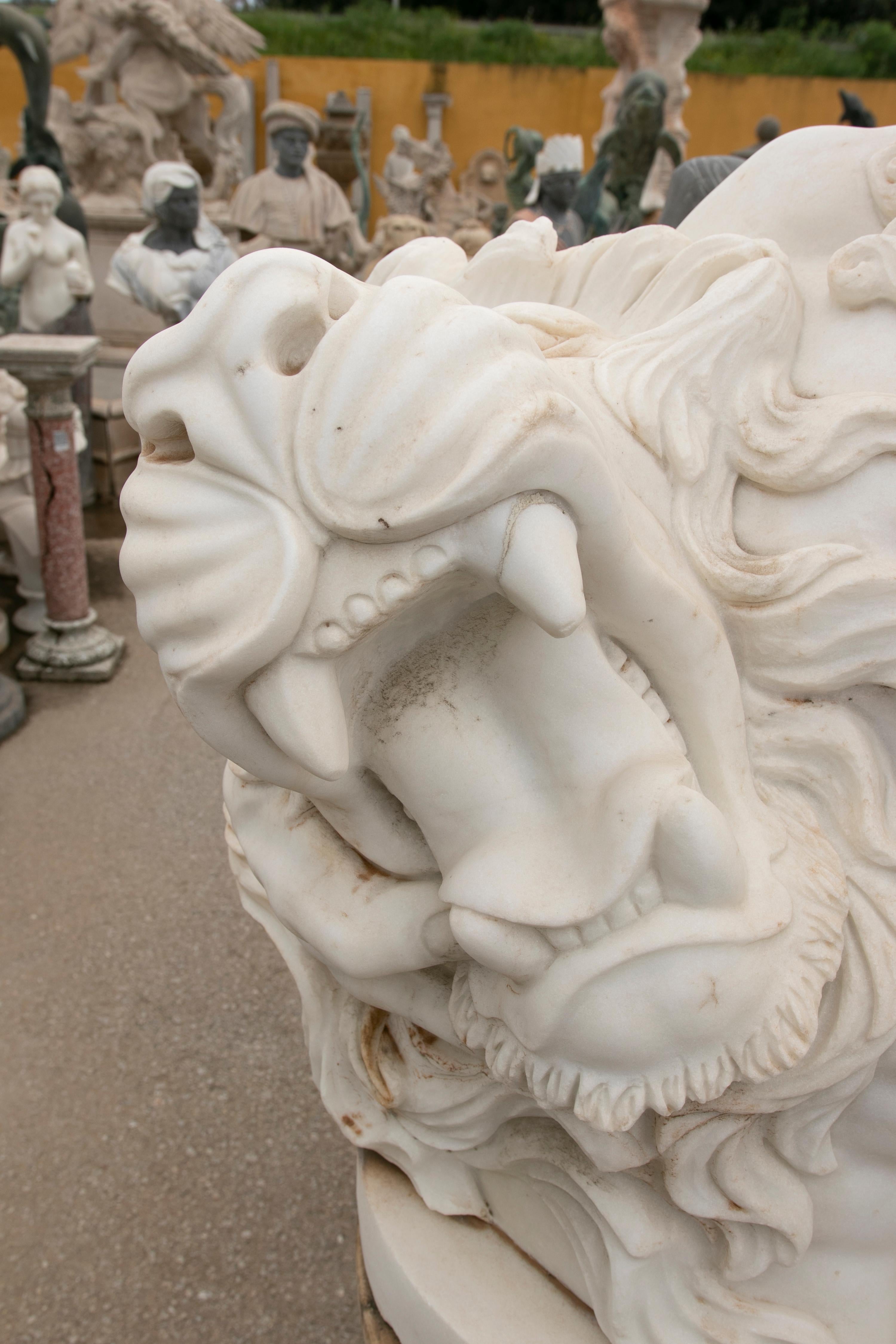 1990 Spanish Hand Carved White Marble 