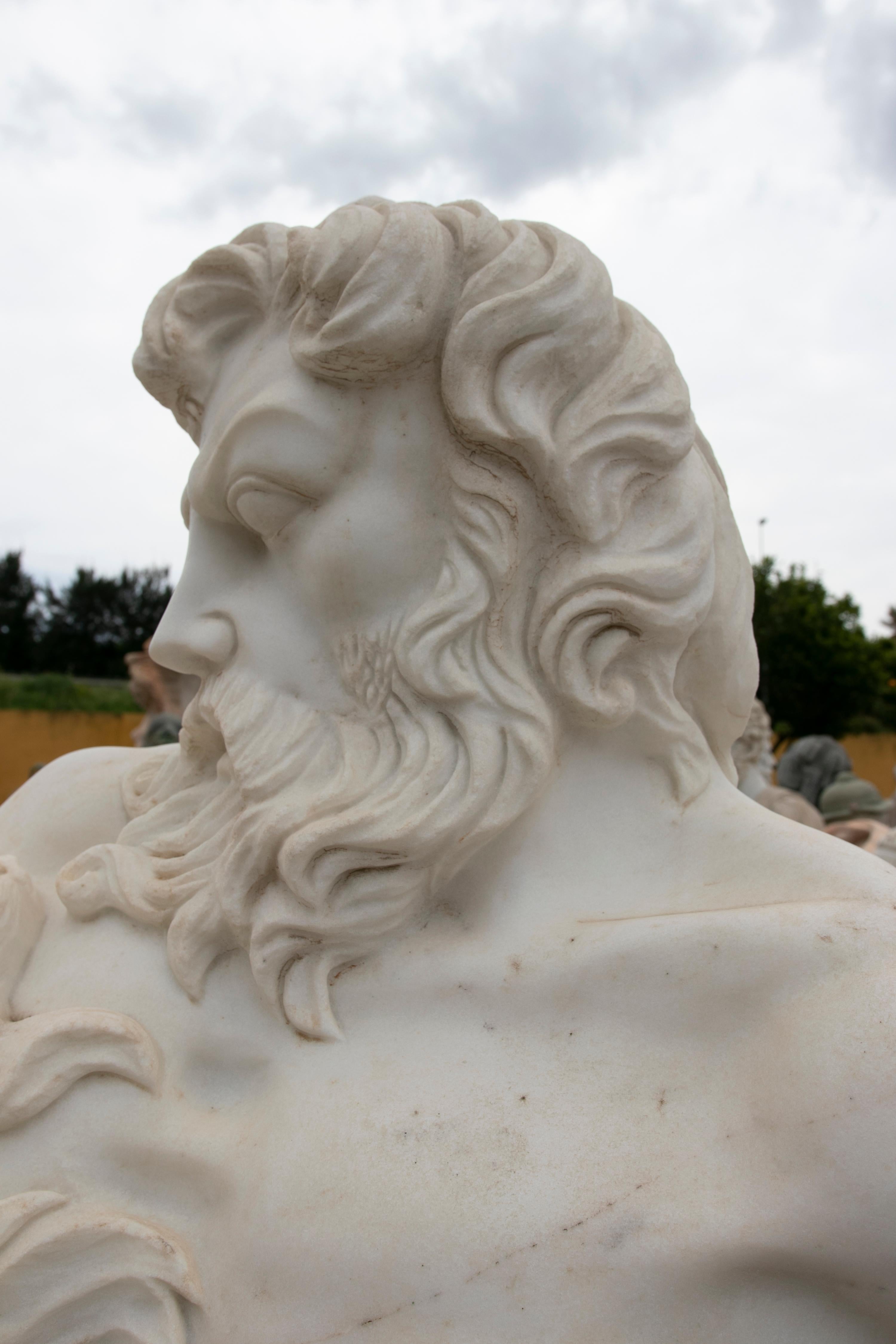 1990 Spanish Hand Carved White Marble 