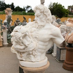 1990 Busto spagnolo in marmo bianco scolpito a mano "Sansone che combatte con il leone