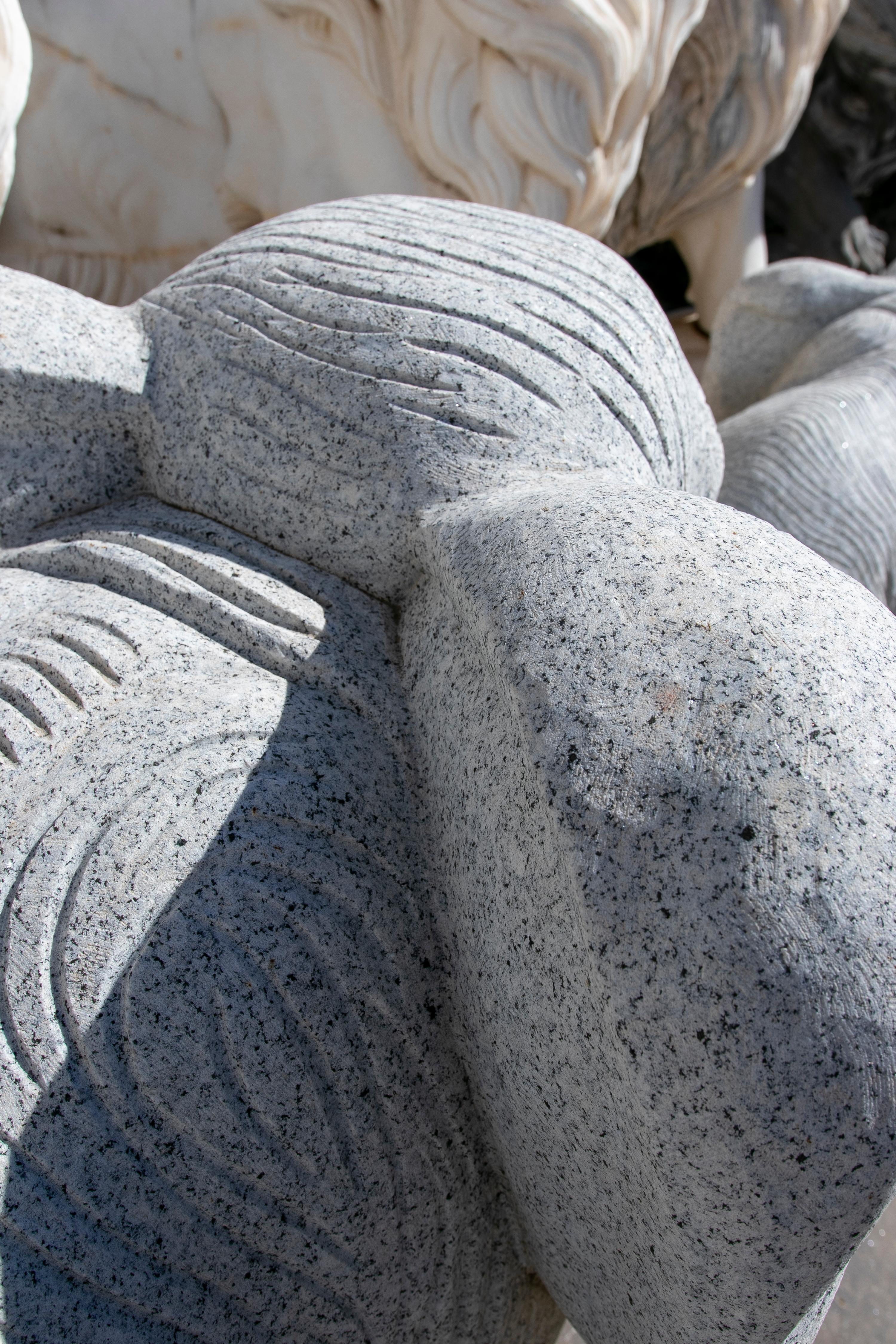 1990 Spanish Handcarved Grey Granite Stone Family Set of Elephants For Sale 7