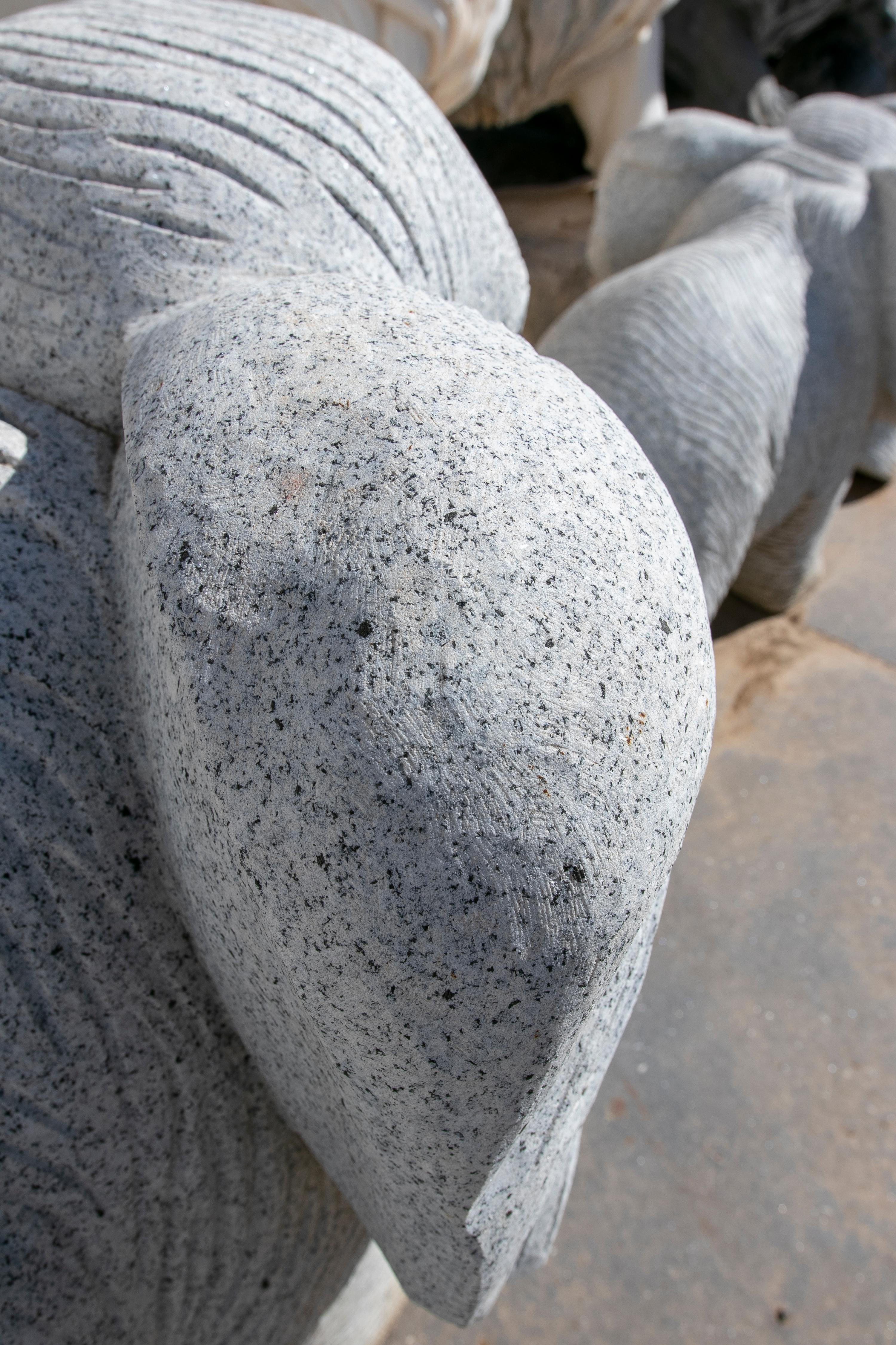 1990 Spanish Handcarved Grey Granite Stone Family Set of Elephants For Sale 8