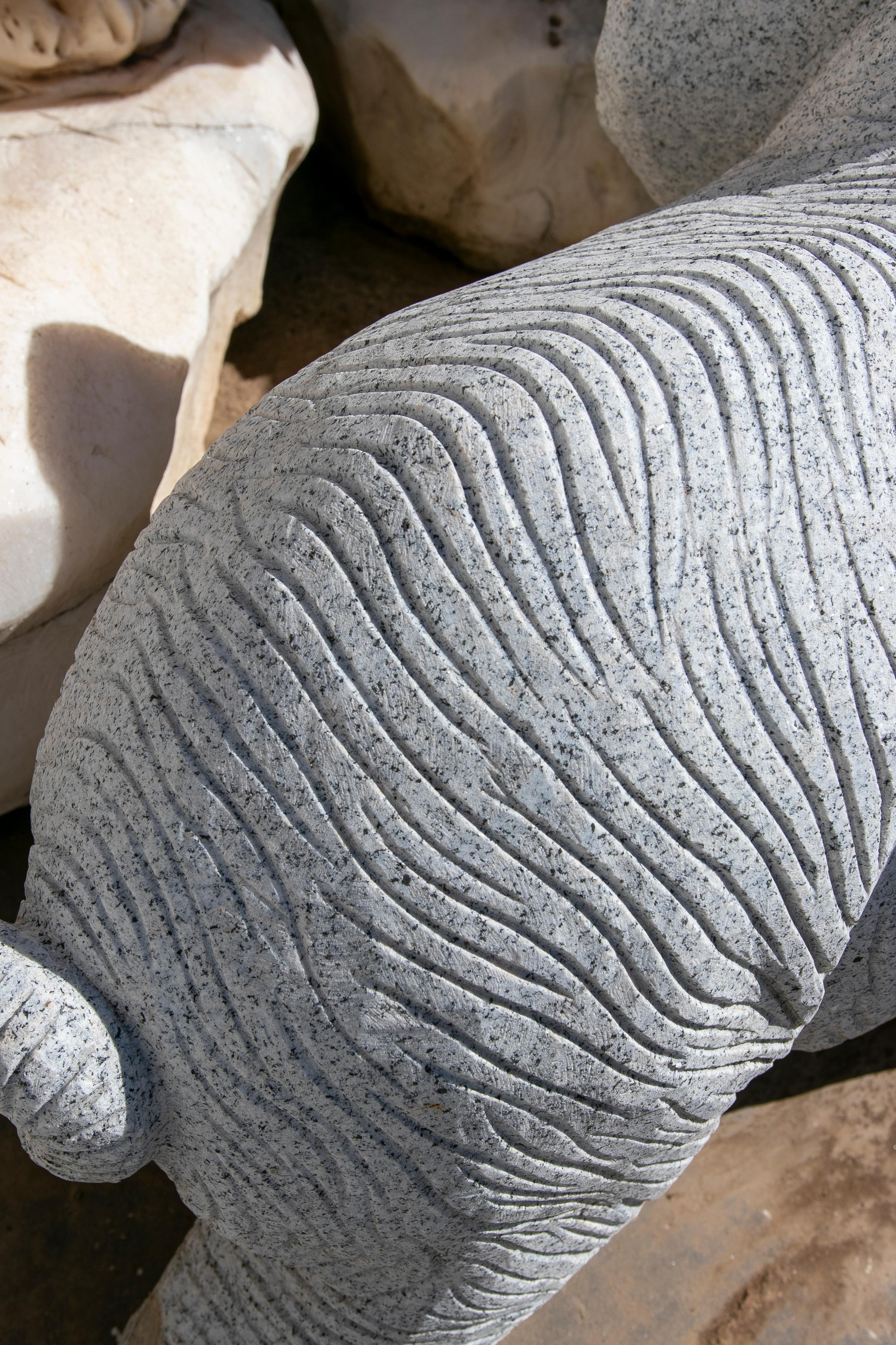 1990 Spanish Handcarved Grey Granite Stone Family Set of Elephants For Sale 10