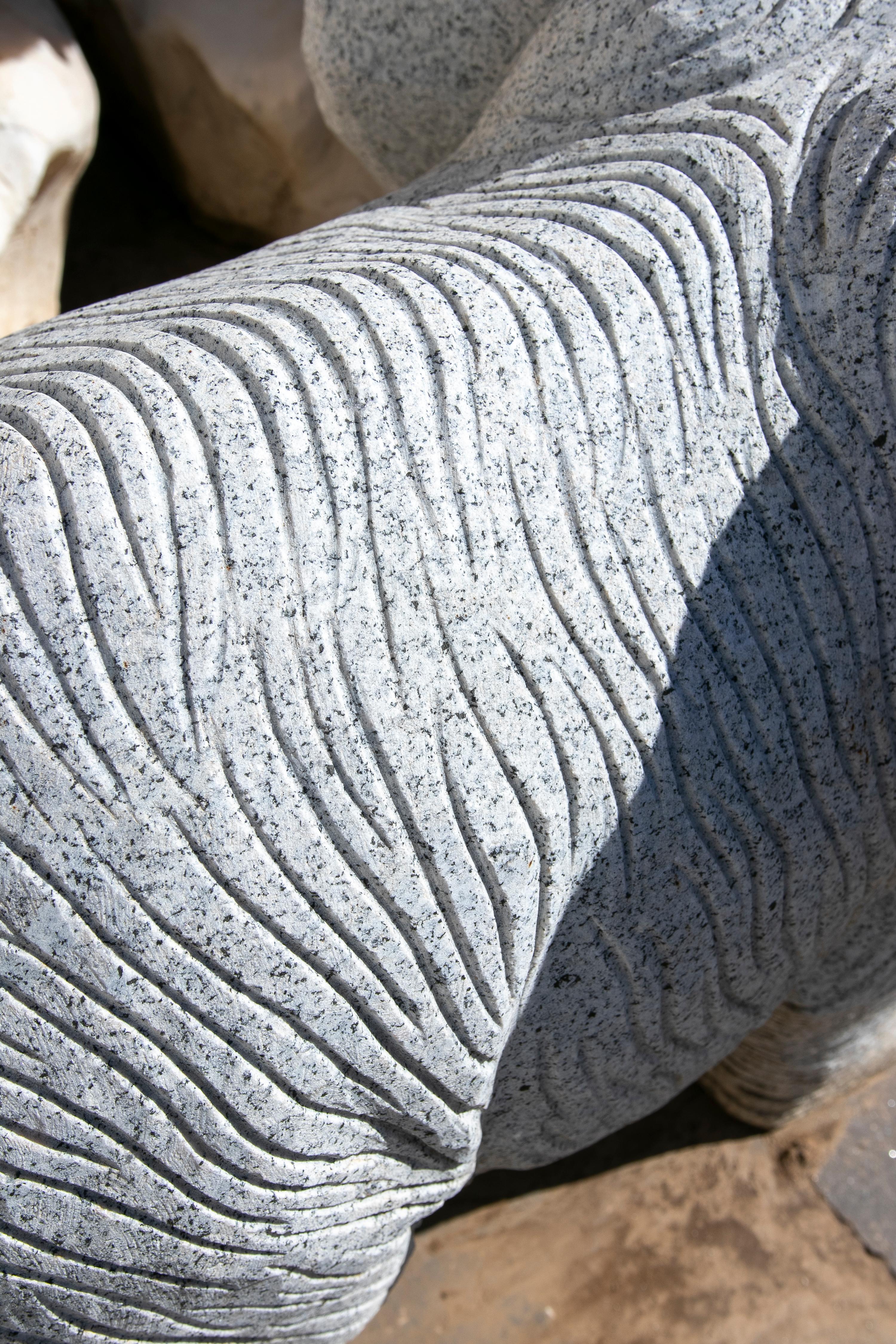 1990 Spanish Handcarved Grey Granite Stone Family Set of Elephants For Sale 11