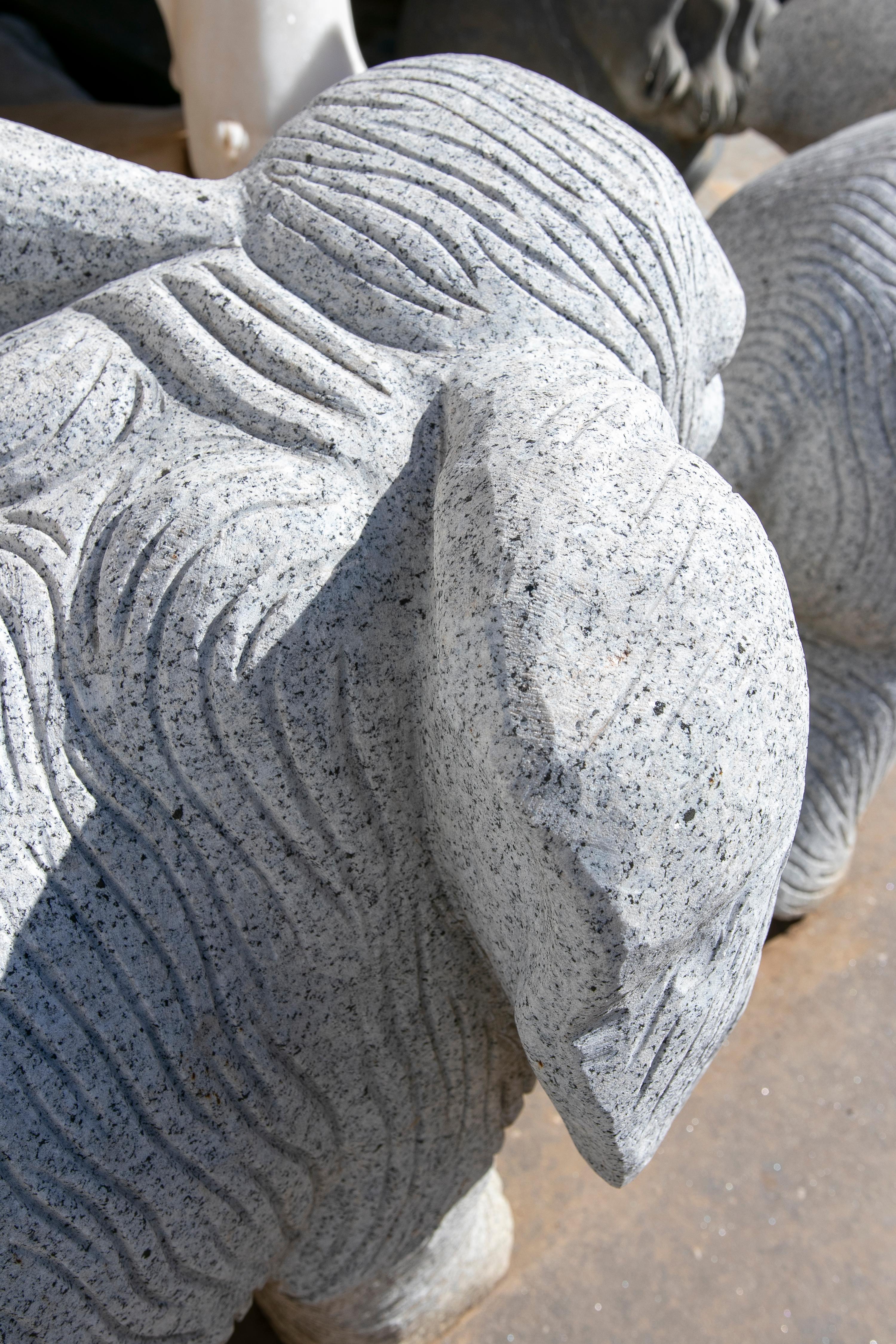 1990 Spanish Handcarved Grey Granite Stone Family Set of Elephants For Sale 12