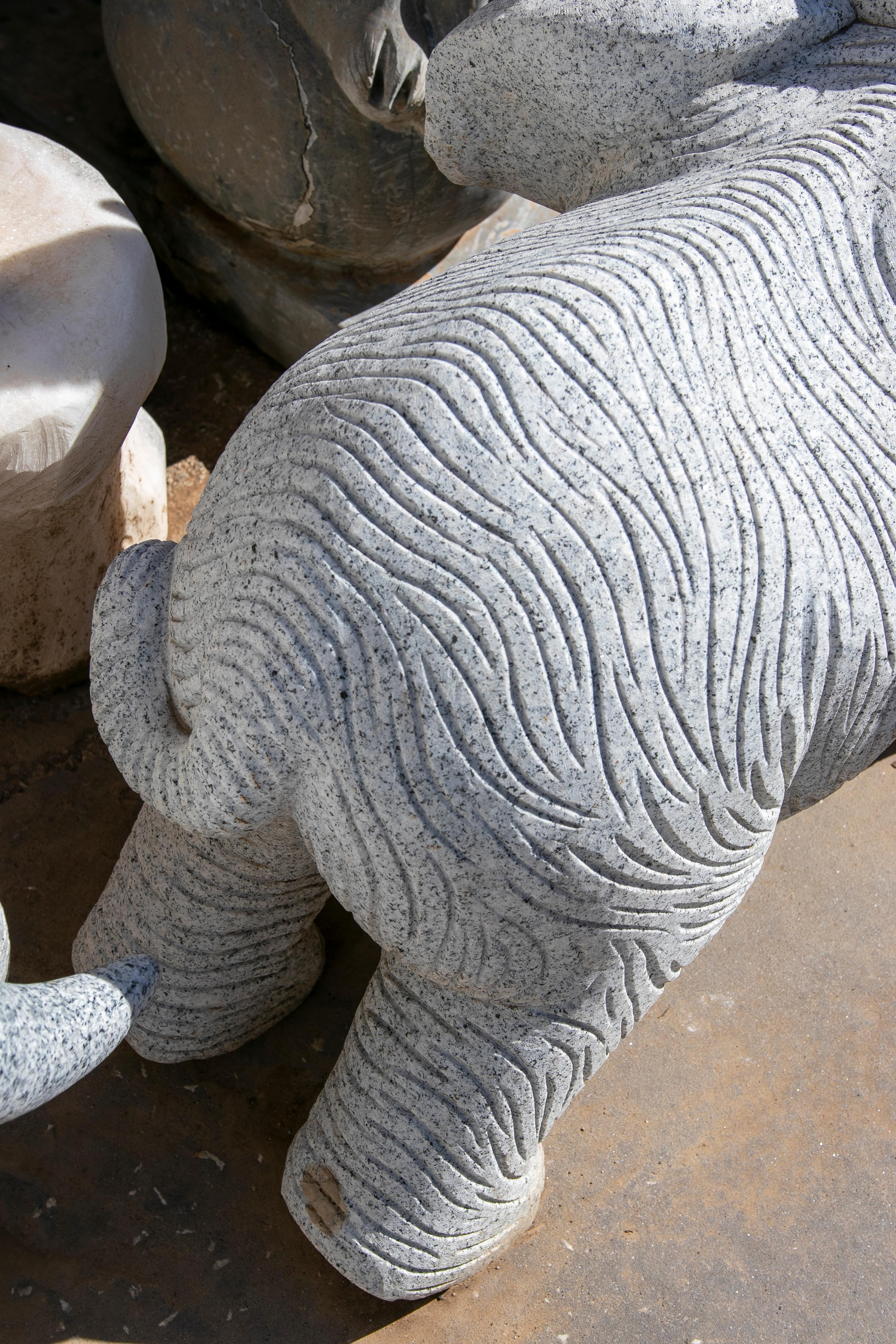 1990 Spanish Handcarved Grey Granite Stone Family Set of Elephants For Sale 13