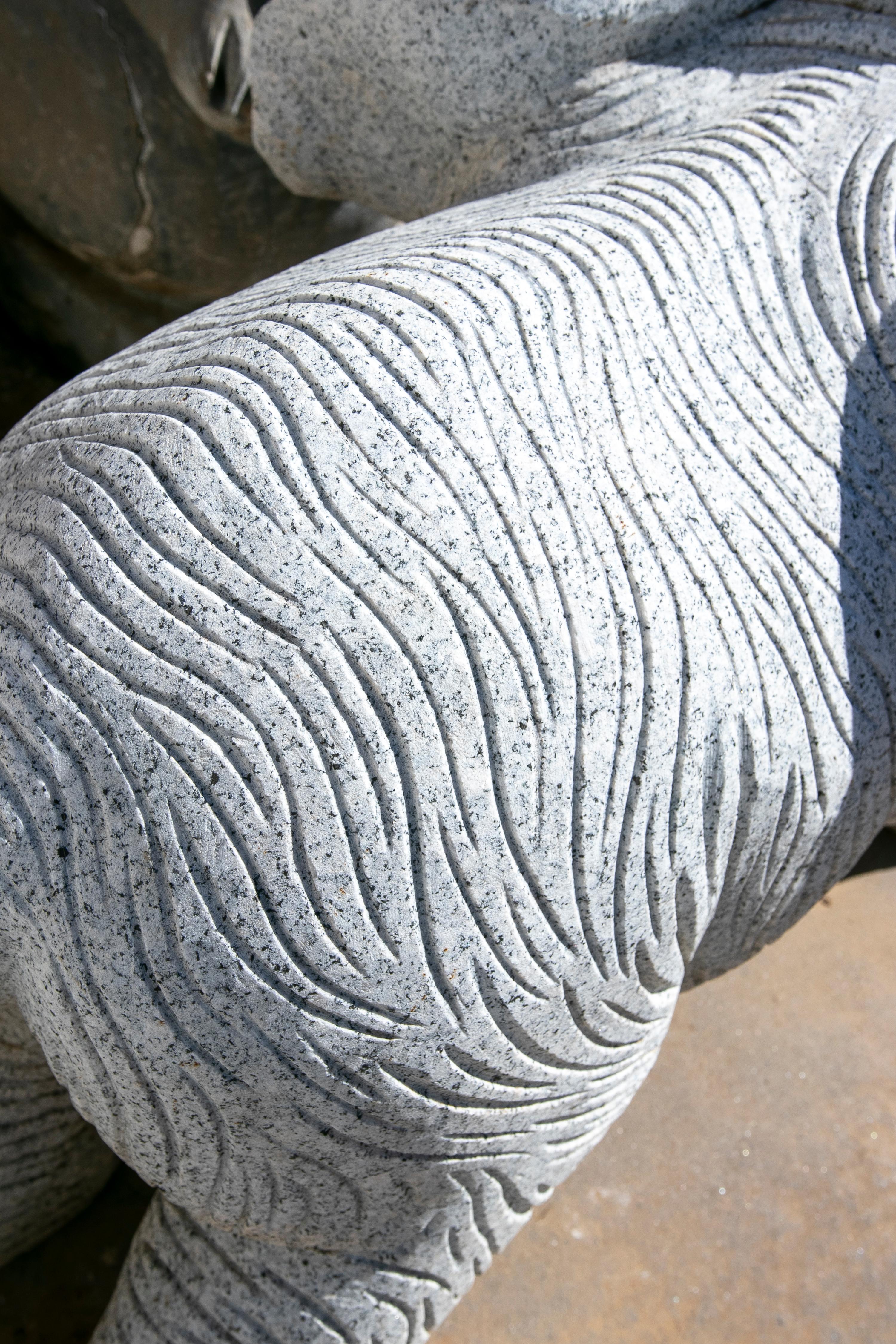 1990 Spanish Handcarved Grey Granite Stone Family Set of Elephants For Sale 14