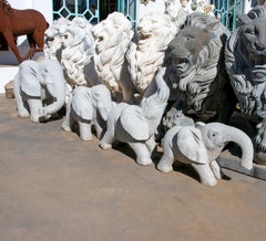 1990 Spanish Handcarved Grey Granite Stone Family Set of Elephants