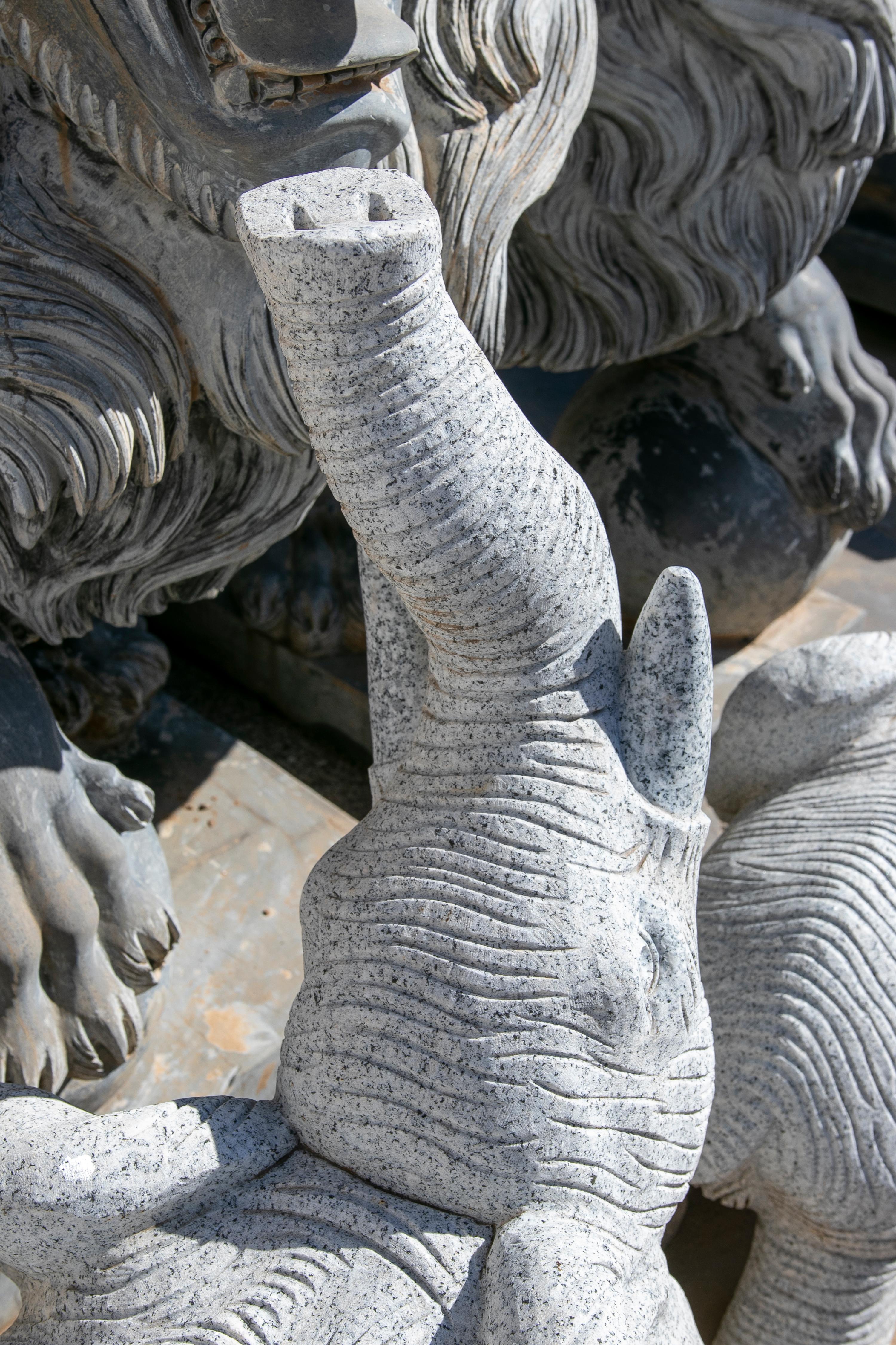 1990 Spanish Handcarved Grey Granite Stone Family Set of Elephants For Sale 15