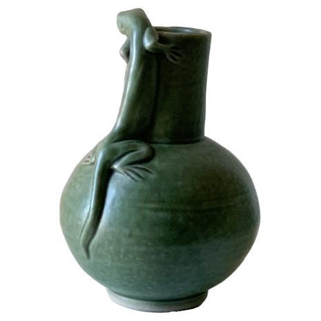 Organic Modern 1990 Studio Pottery Bud Vase, Olive Green For Sale