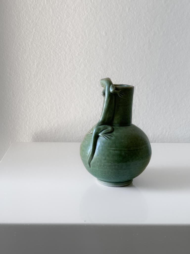 American 1990 Studio Pottery Bud Vase, Olive Green For Sale