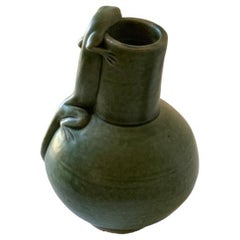 Vase à bourgeons Studio Pottery, vert olive, 1990