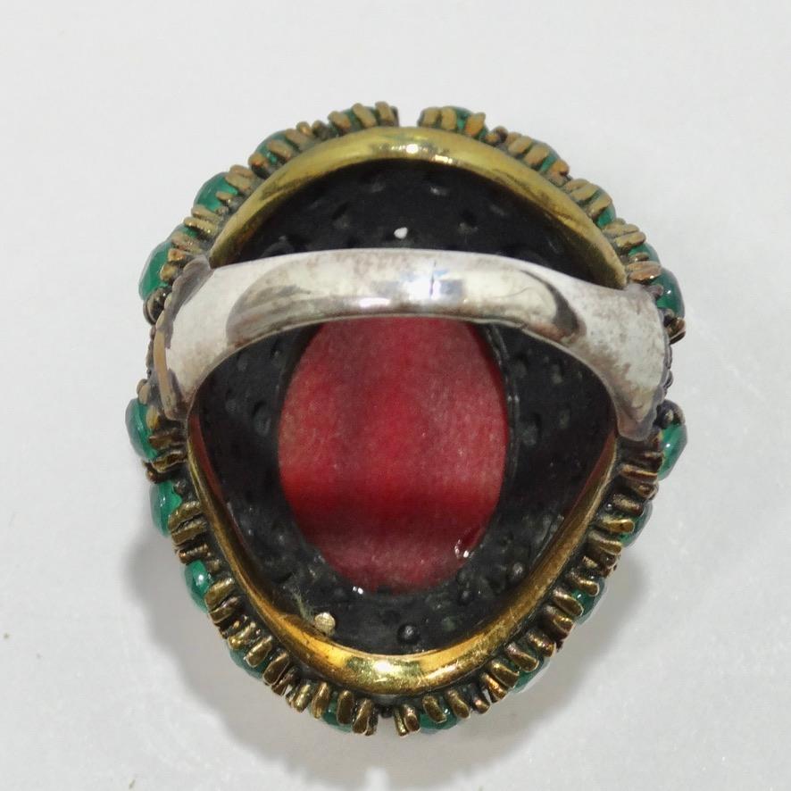 1990 Synethic Ruby Emerald Cocktail Ring For Sale 1