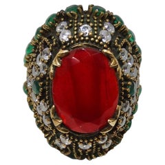 Retro 1990 Synethic Ruby Emerald Cocktail Ring