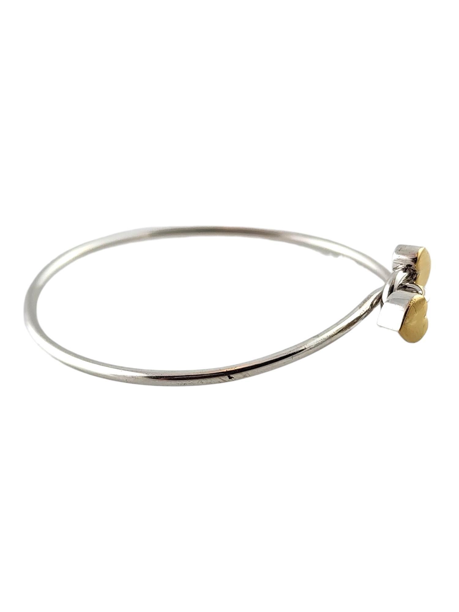 1990 Tiffany & Co Sterling 18K Yellow Gold Double Hearts Bangle Bracelet #18289 In Good Condition In Washington Depot, CT