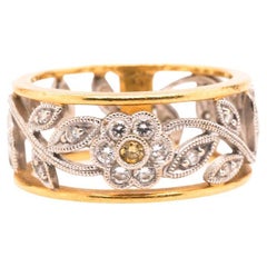 1990 Two Tone 18K Yellow/White Gold Diamond Flower Wedding Band