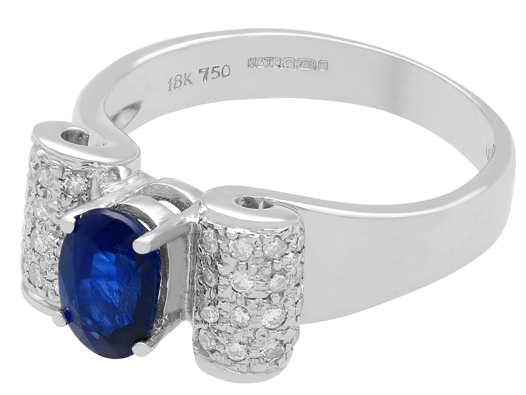 Round Cut 1990 Vintage 1.69 Carat Sapphire and Diamond and White Gold Cocktail Ring