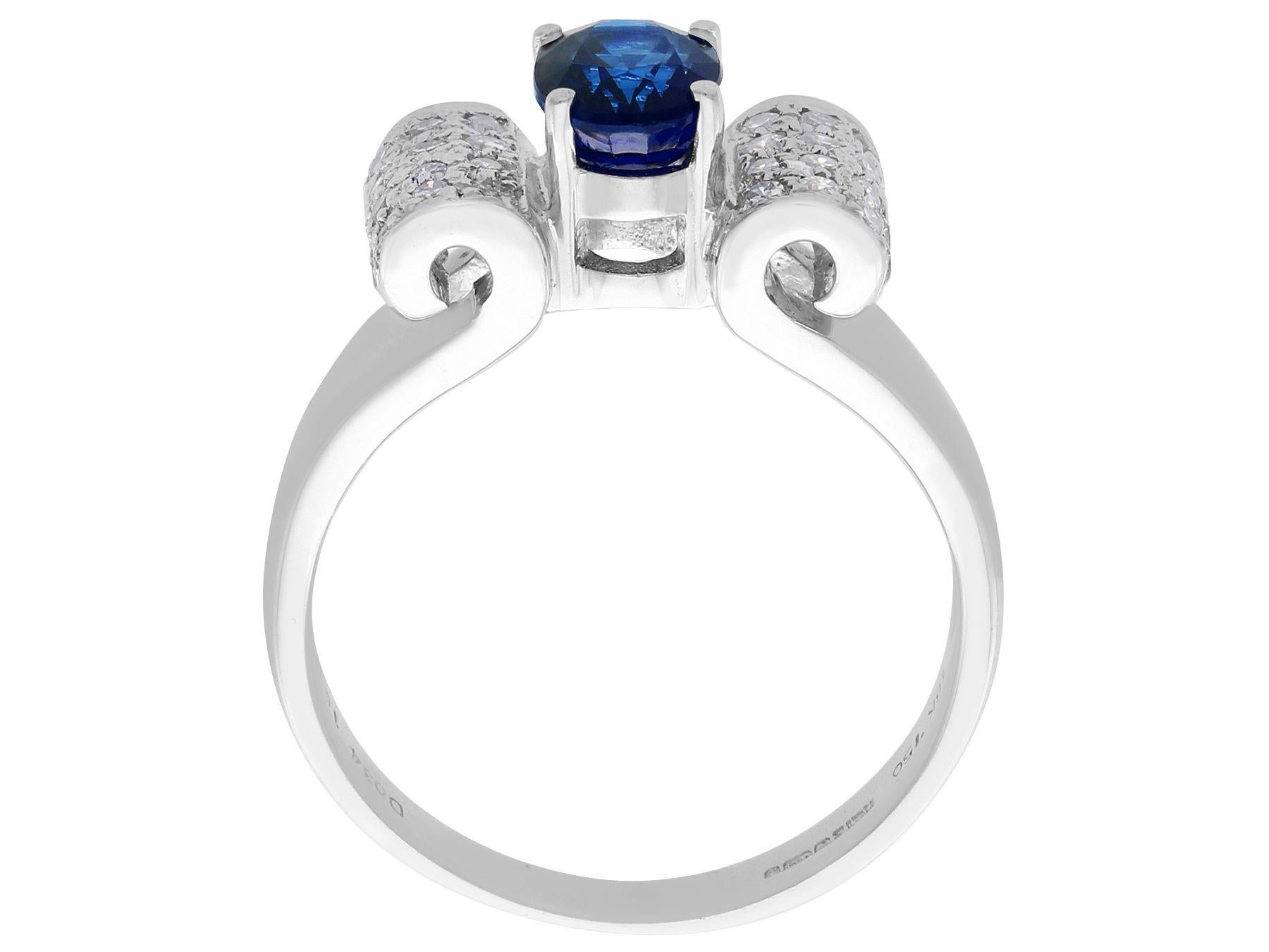 Women's 1990 Vintage 1.69 Carat Sapphire and Diamond and White Gold Cocktail Ring