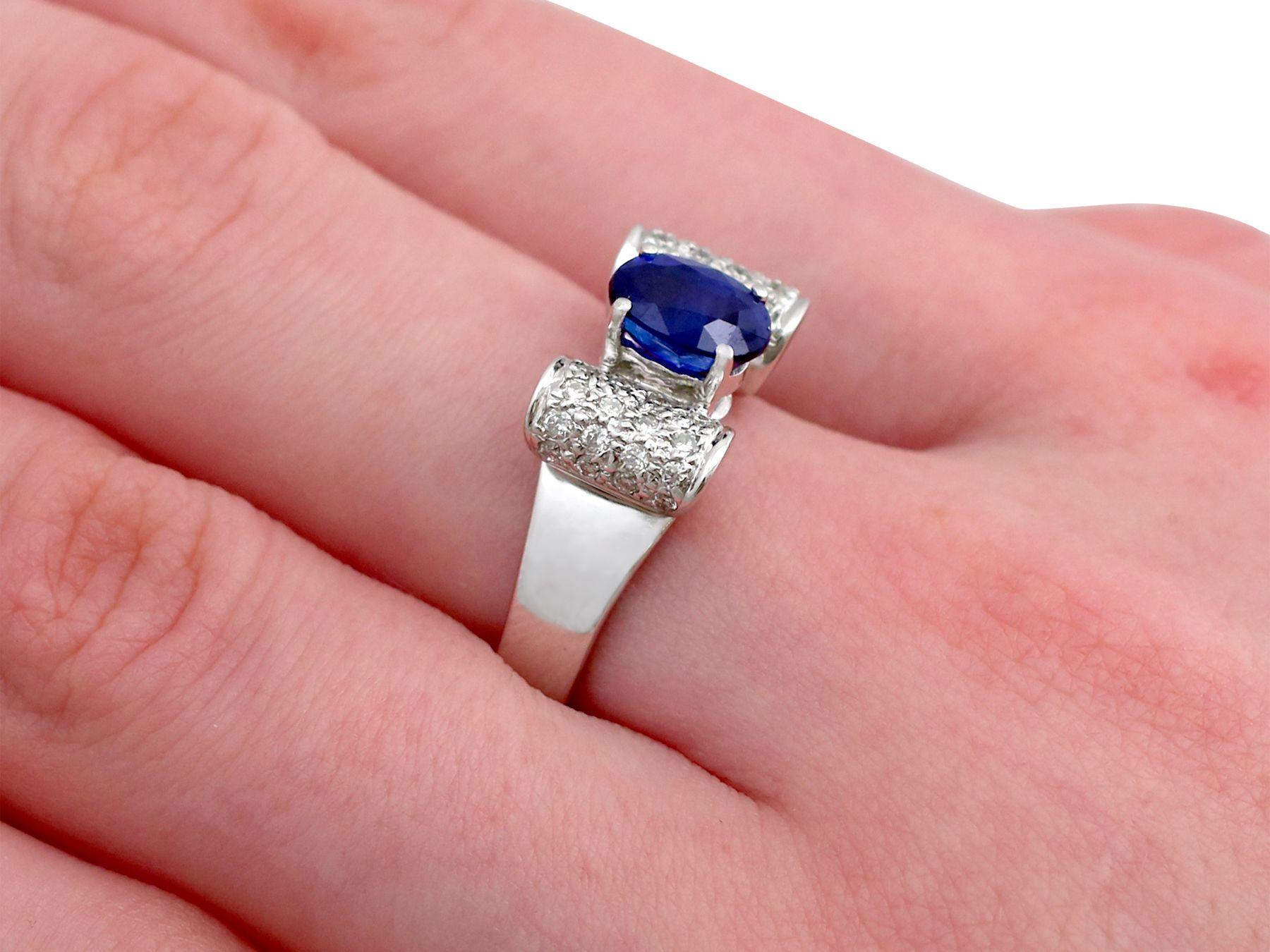 1990 Vintage 1.69 Carat Sapphire and Diamond and White Gold Cocktail Ring 2