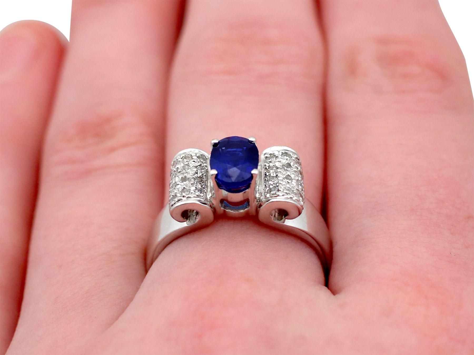 1990 Vintage 1.69 Carat Sapphire and Diamond and White Gold Cocktail Ring 3