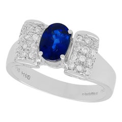 1990 Vintage 1.69 Carat Sapphire and Diamond and White Gold Cocktail Ring