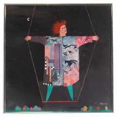 Peinture abstraite technique mixte Wild Child signée par l'artiste Leslie Trewyn, 1990