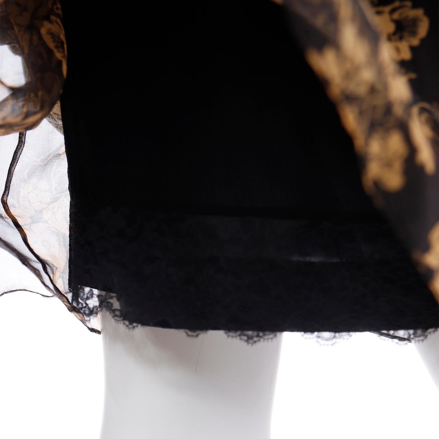 1990 Yves Saint Laurent Black and Gold Chiffon Dress With Sheer Balloon Sleeves For Sale 6