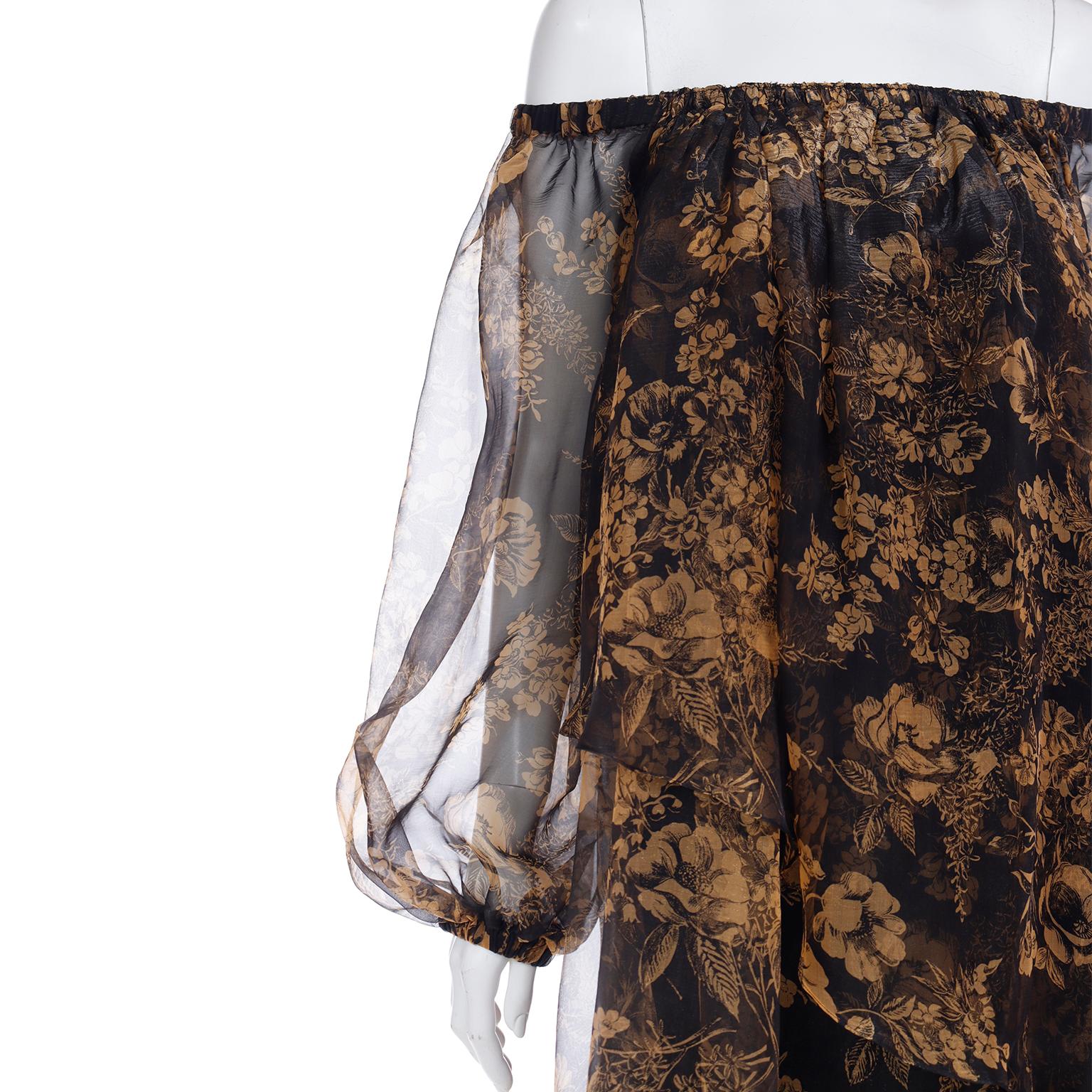 Incredible Spring 1993 Yves Saint Laurent One Shoulder Gold Floral & Peach Dress