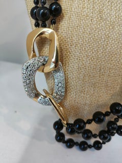 1990' Yves Saint Laurent Black faux pearls and crystal stones necklace