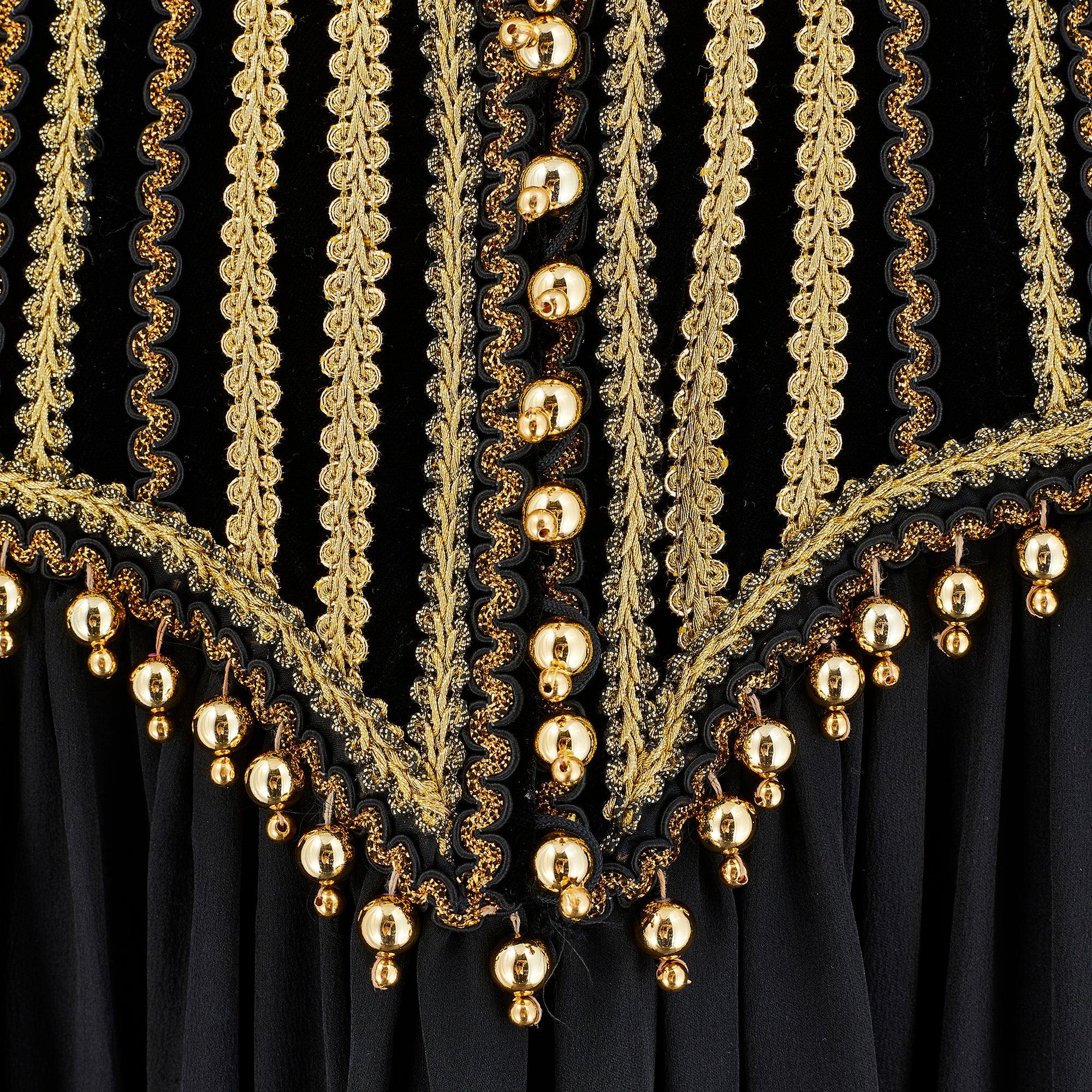 Women's 1990 Yves Saint Laurent Black Silk Dress with Gold Embellished Bodice For Sale