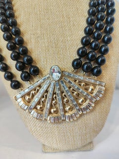 1990' Yves Saint Laurent black stones gold tone hardware crystal stones NWOT