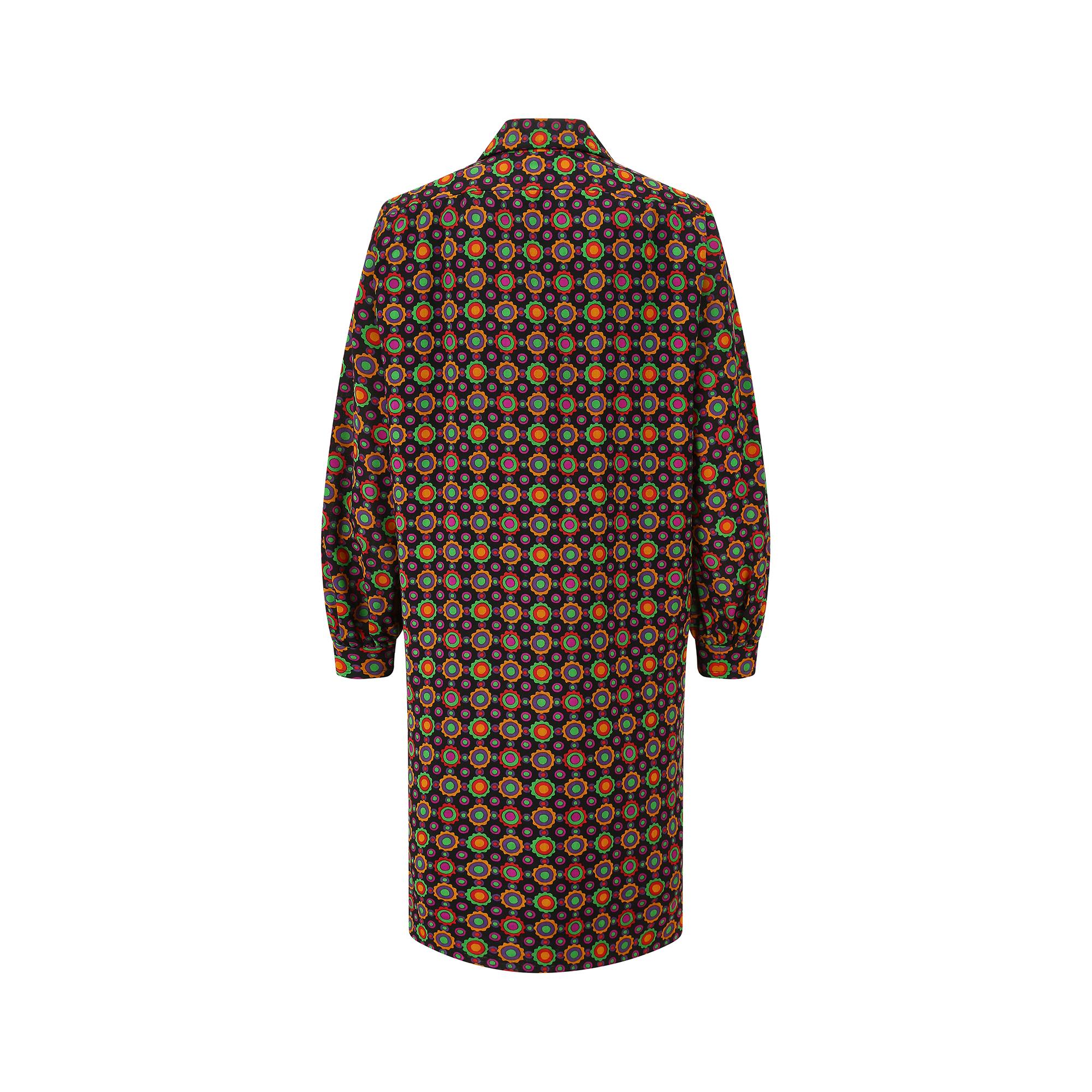 1990 Yves Saint Laurent Colourful Abstract Print Shirtwaister Dress In Excellent Condition For Sale In London, GB