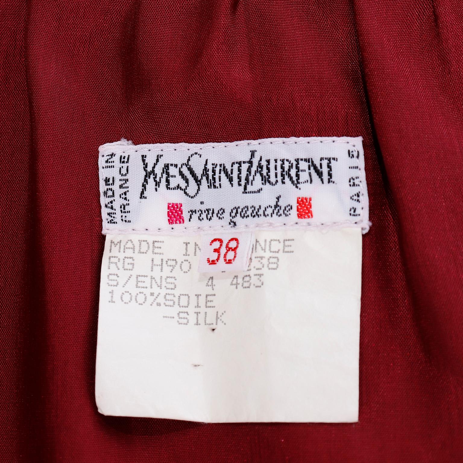 1990 Yves Saint Laurent Grünes & orangefarbenes kariertes Seidenkleid mit Dichterärmeln im Angebot 7