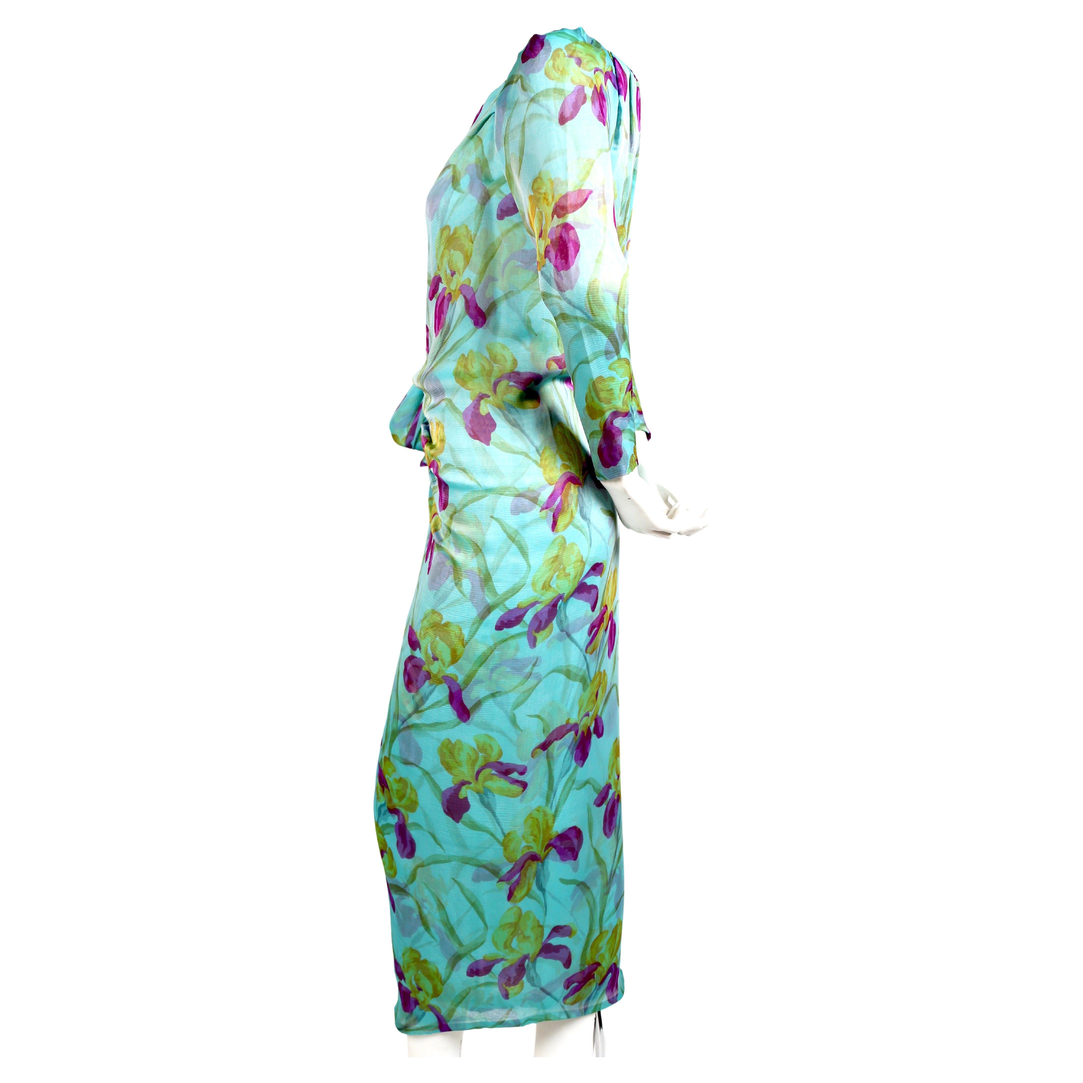 1990 YVES SAINT LAURENT haute couture floral silk mousseline RUNWAY dress In Good Condition For Sale In San Fransisco, CA