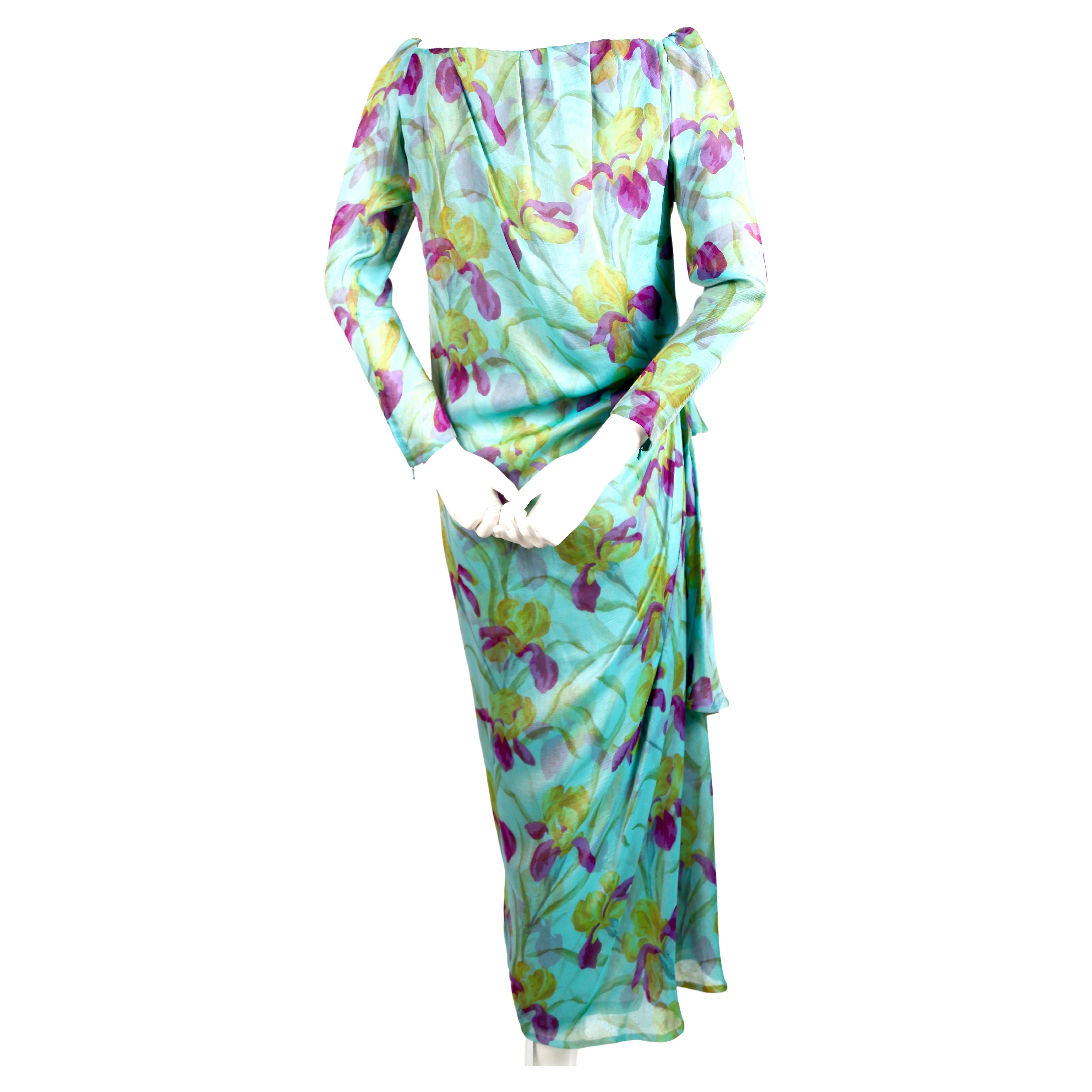 1990 YVES SAINT LAURENT haute couture floral silk mousseline RUNWAY dress For Sale 1