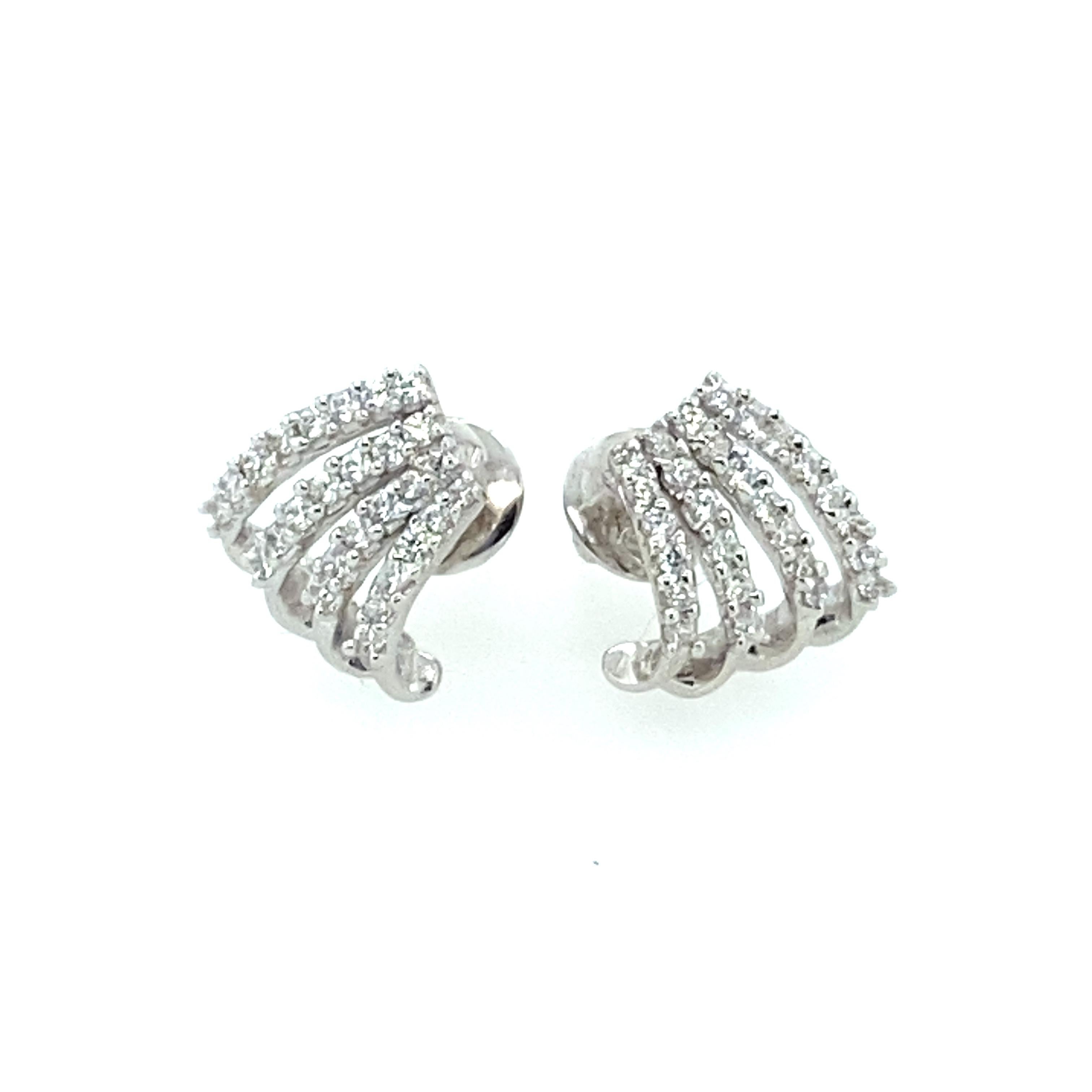 Modern 1990s 0.60 Carat Diamond Fan Earrings, 18 Karat White Gold For Sale