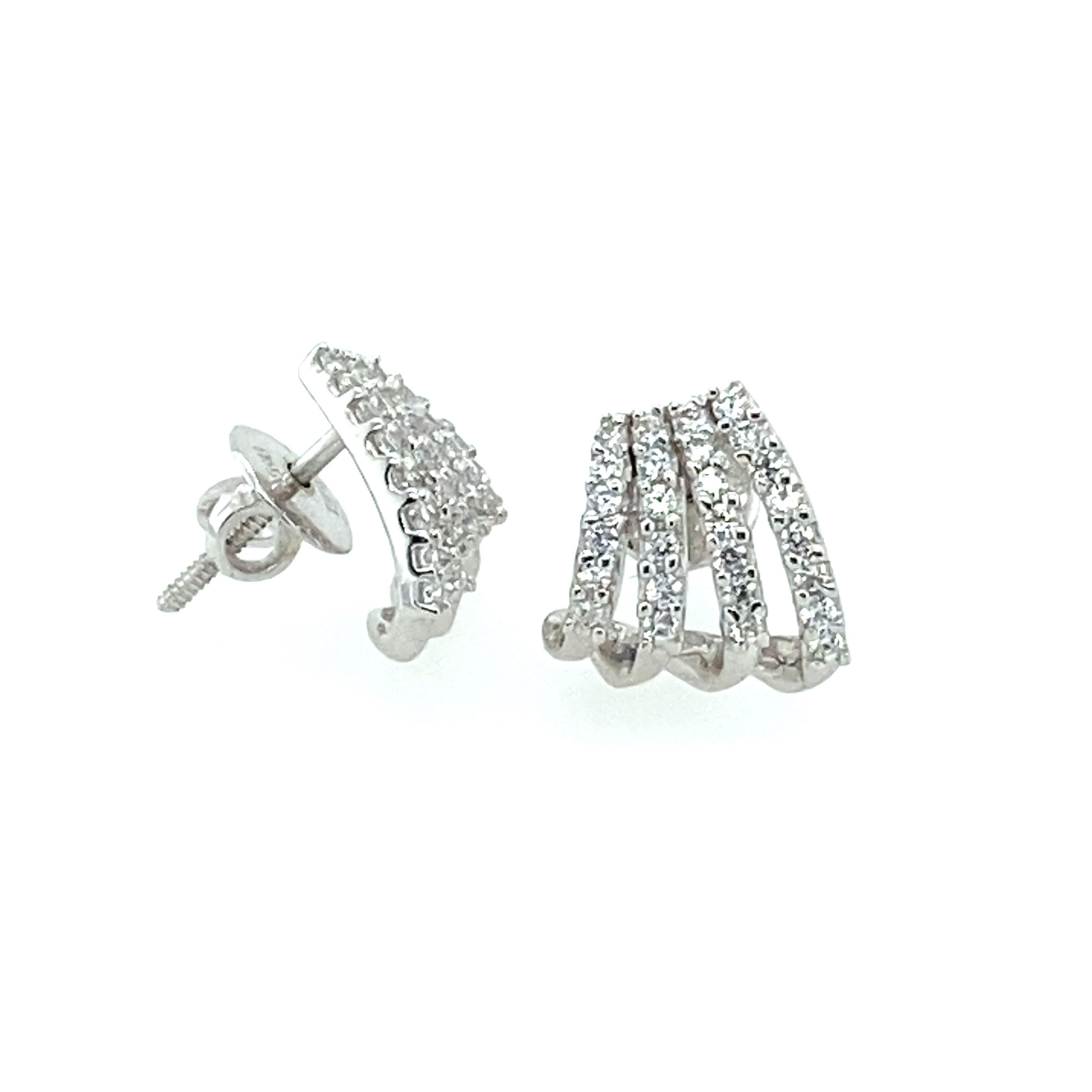 Round Cut 1990s 0.60 Carat Diamond Fan Earrings, 18 Karat White Gold For Sale