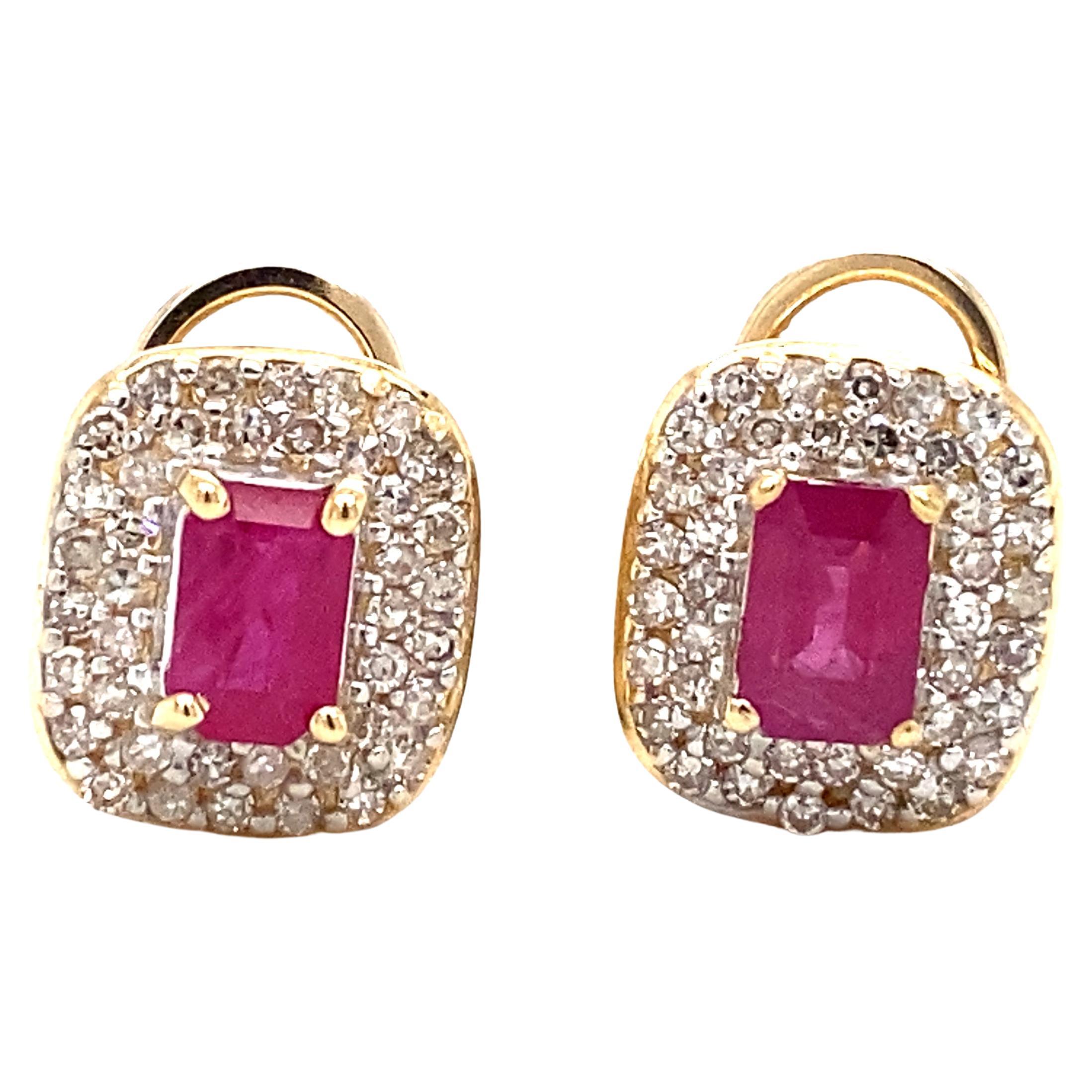 1990s 0.60 Carat Ruby and 1 Carat Diamond Earrings in 18 Karat Yellow Gold