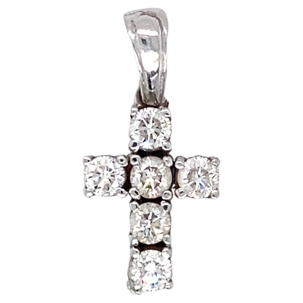 Pendentif croix en or blanc 14 carats avec diamants de 1 carat, années 1990